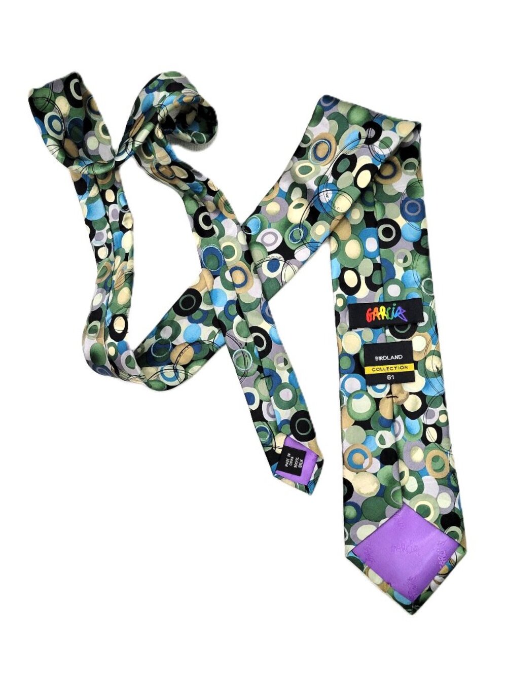 Jerry Garcia Tie Mens OS Green Blue Geometric Circles Birdland Collection Silk